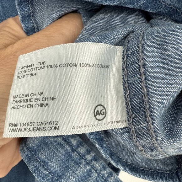 New AG Adriano Goldschmied Women’s Size XS Blue Denim Casual Button Up Shirt S/S - Picture 9 of 9